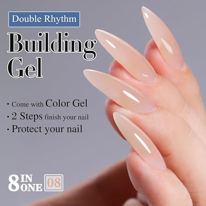 Double Rhythm Clear Gel Nail Polish 15ml Nail Strengthener in a Bottle Nail Extension Hard Gel Soak Off Long Lasting UV Gel (Pastel Nude 8 in 1-8)-Velvo Beauty
