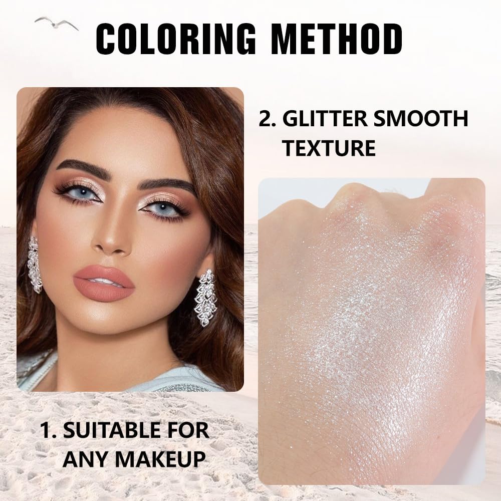 Glittler Single Eye Shadow Palette Makeup, Sheer White Sparkle Shimmer Monochrome Eyeshadow For Old Women, Pigmented Waterproof Sombras Para Ojos, Vegan, Talc, Paraben & Cruelty Free, 02-Velvo Beauty