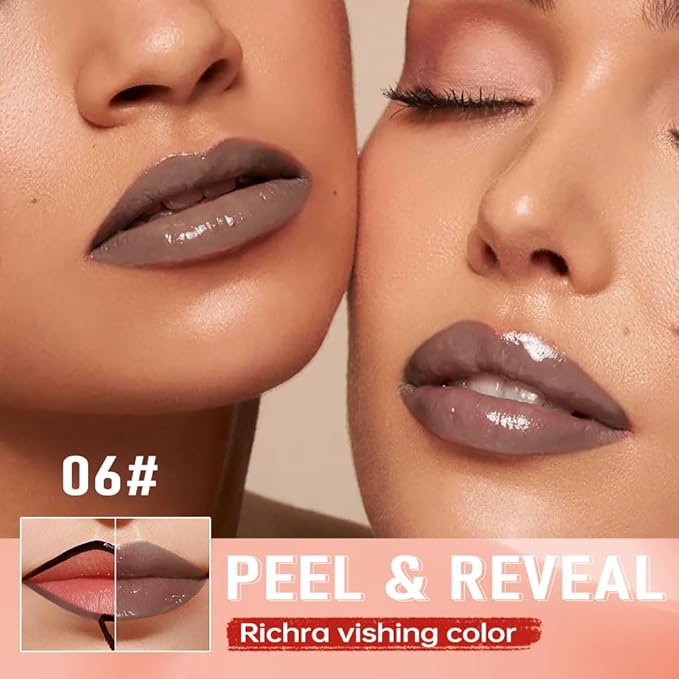 Cool Taupe Peel Off Lip Gloss Tattoo and Lip Oil, Lip Stain Peel Off Masque - Peel Off Lip Tint,Long Lasting Waterproof Transfer-proof Lip Mask Lip Gloss Peel Off Lip Liner,Stay Lip Makeup 06#-Velvo Beauty