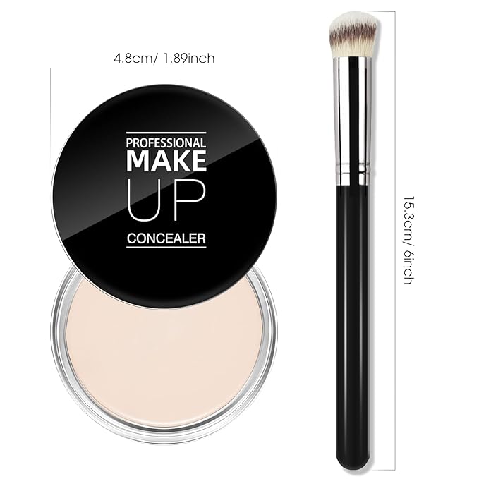 Cream Concealer Full Coverage Makeup, Matte Color Correcting Concealer with Brush, Waterproof, Conceals Blemish, Pores and Spots, Under Eye Makeup Concealer for Dark Circles (#01 IVORY WHITE)-Velvo Beauty