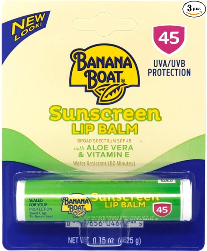 Banana Boat Aloe Vera with Vitamin E Sunscreen Lip Balm, SPF 45, 0.15 Ounces each (Value Pack of 3)-Velvo Beauty