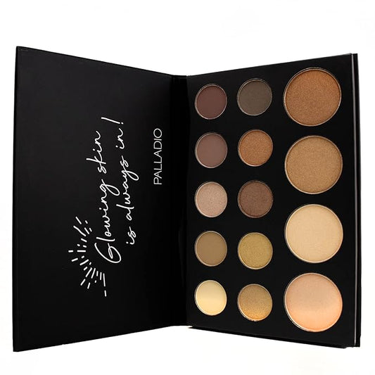 Palladio Sun-Kissed Mirage Eyeshadow Highlighter Palette, Warm Flawless Look, Matte and Shimmer Finishes, 14 Curated to Ensure Rich and Highly Pigmented Colors, All Day Wear (SUN-KISSED)-Velvo Beauty