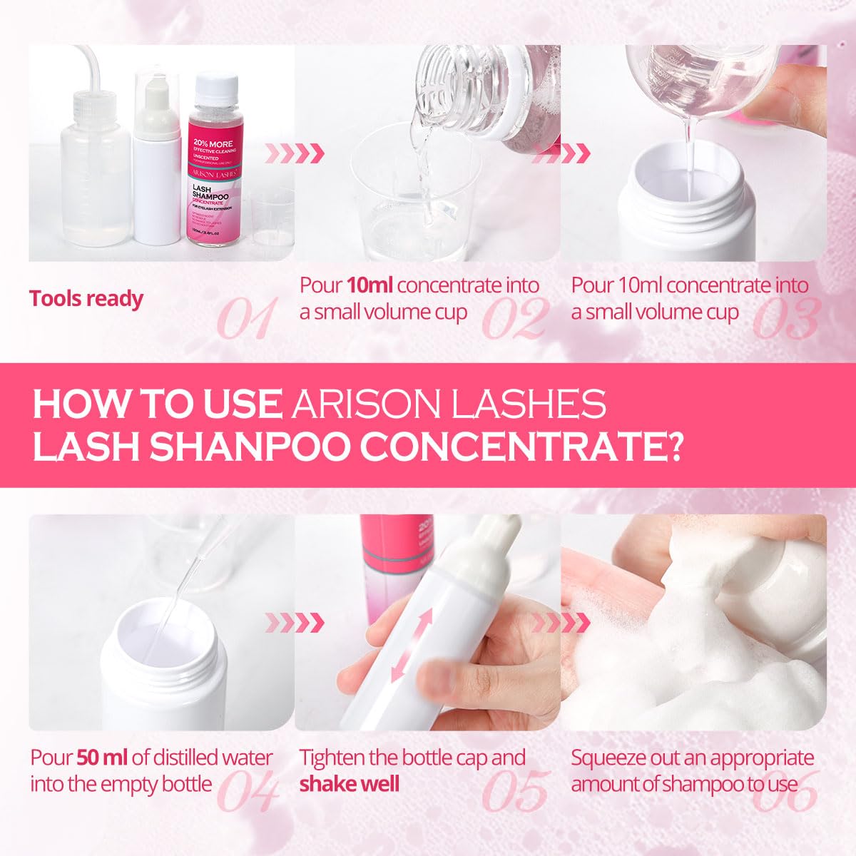 ARISON LASHES Lash Shampoo Concentrate for Lash Extensions 100ML Eyelash Cleanser Concentrate Oil-Free Eyelash Extension Shampoo with Salon Home Care(Bubble gum)-Velvo Beauty