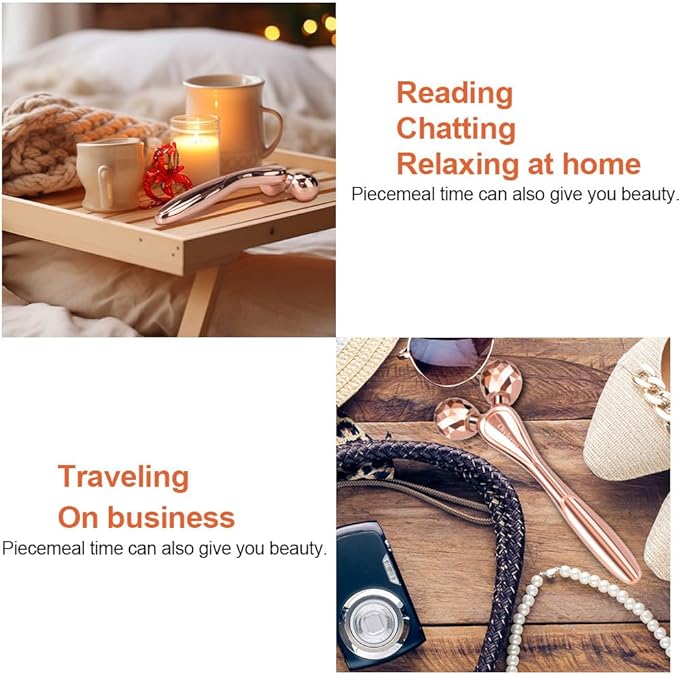 3D Face Roller Metal Facial Massager Face Sculpting Gua Sha Massage Tool for Eye Skin Care Reducing Puffiness Anti-Wrinkle for Women Girl Gift Set(Rose Gold)-Velvo Beauty