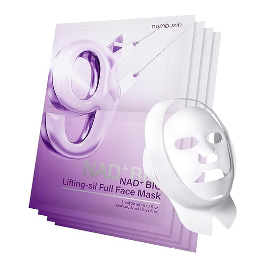 numbuzin No.9 Sheet Mask | NAD+ BIO Lifting-sil Full Face Mask | Improves Jawline, Jowls, Wrinkles, Neck Lines | Peptides, NAD+, Collagen | Skin Firmness | 4 Sheets + Lifting Band-Velvo Beauty