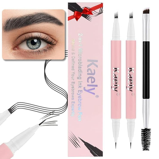 evpct 2Pcs Black Magic Microblading Dual-Ended Eyebrow Contouring Pen Brow Pencil, with 4 Brush Micro-Fork-Tips Applicator and Precise Brush-Tip, Hair Like Strokes, with Dual-ended Eyebrow Brush-Velvo Beauty