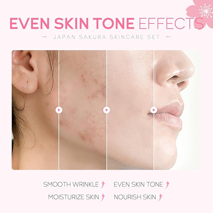 Skin Care Set JAPAN SAKURA Women Beauty Gift Sets Skin Care Kit with Cleanser, Toner, Lotion, Serum, Eye Cream, Face Cream Travel Kit for Women Teen Girls Mom Daughter TSA-friendly Sizes 6pcs-Velvo Beauty