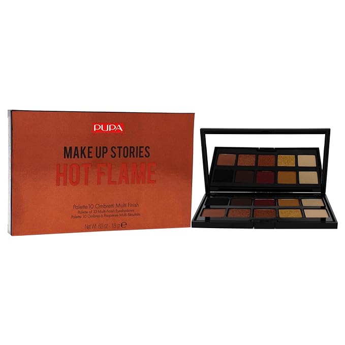 Pupa Milano Make Up Stories Eyeshadow Palette 002 Hot Flame - 10-Shade Shadow Collection with Matte, Satin, and Metallic Color Options - High Pigment Formula - Soft, Blendable Texture - 0.63 oz-Velvo Beauty