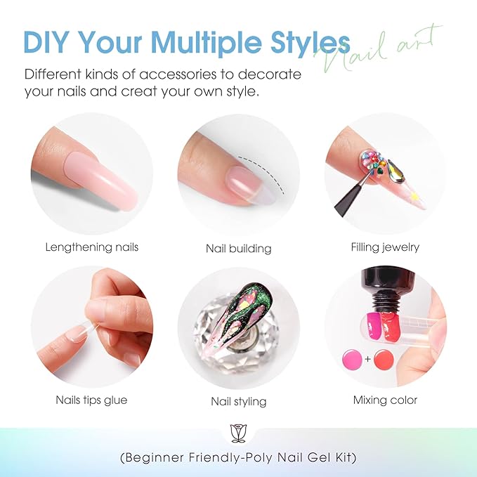 ROSALIND 12PCS Poly Nail Gel Kit with Mini Nail Lamp Nude Brown Cherry Pink Poly Extension Gel Kits-Velvo Beauty