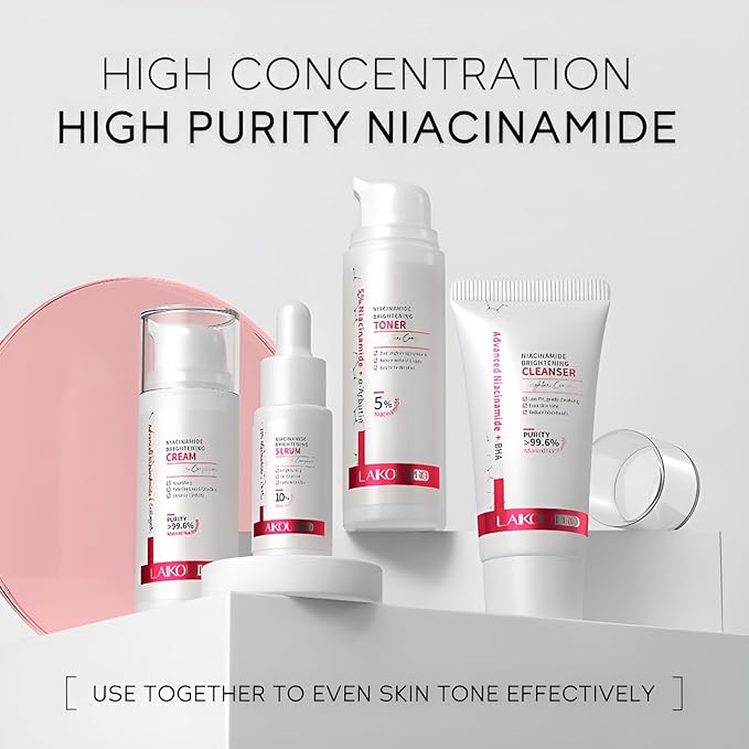 Niacinamide Skincare Set: 4pcs Beauty Kit with Cleanser, Toner, Serum, & Facial Cream - Hydrates & Evens Skin Tone - TSA-Friendly Travel Sizes, Perfect Gift for Women, Moms, & Teens-Velvo Beauty