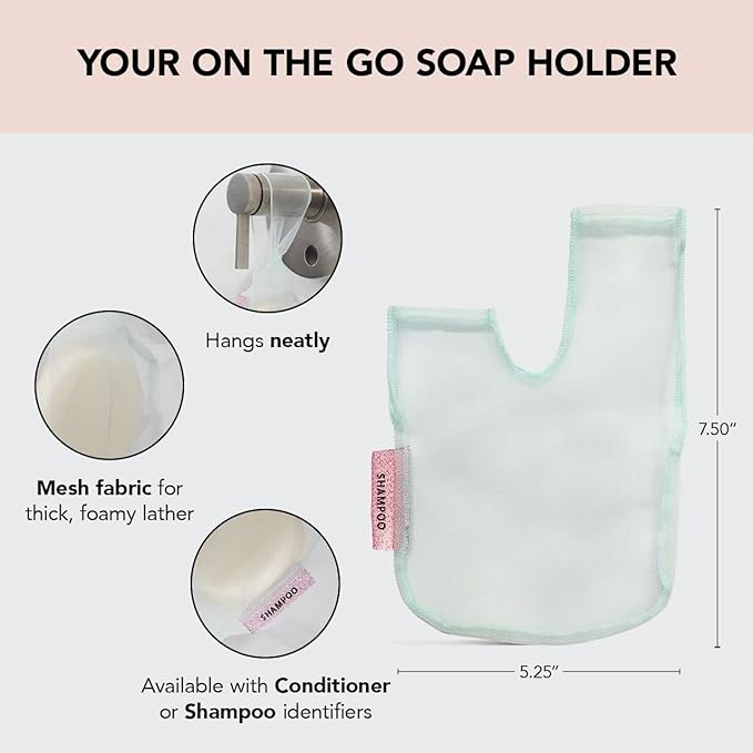 Kitsch Bar Soap Saver Bag - Soap Dish and Soap Holder for Shampoo Bar, Conditioner & Body Wash – Recycled Mesh Beauty Bar Soap Pouch, Eco-Friendly, Patented Bag - Mint-Velvo Beauty