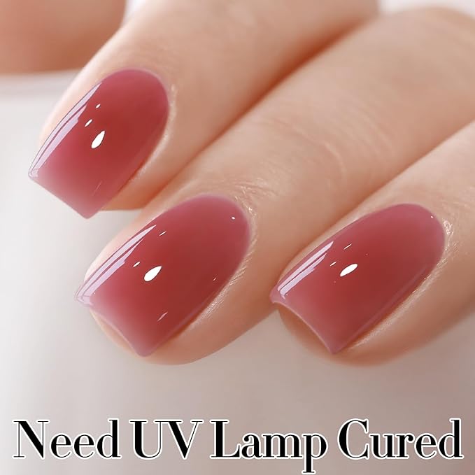 Double Rhythm 0.50 OZ Translucent Gel Polish Same Color Same Bottle Sheer Pastel Neutral Natural Milky 15 ML Jelly UV Nail Art DIY at Home (Deep Purple Pink-A1513)-Velvo Beauty