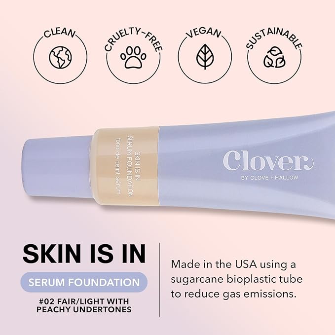 Clover Skin Is In Serum Foundation | Hydrating Face Serum, Lightweight Foundation, Cruelty-Free & Vegan | With Squalane And Sunflower Seed Wax | 30 ml - Shade 02 (Fair)-Velvo Beauty