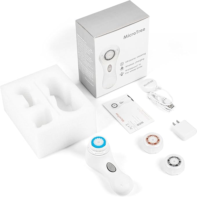 Microtree Facial Cleansing Brush, Electric Face Scrubber Exfoliator for Women Skin Care Deep Cleaning Exfoliating, Rechargeable Waterproof with 2 Sonic Vibration Speeds for Home & Travel(White)-Velvo Beauty