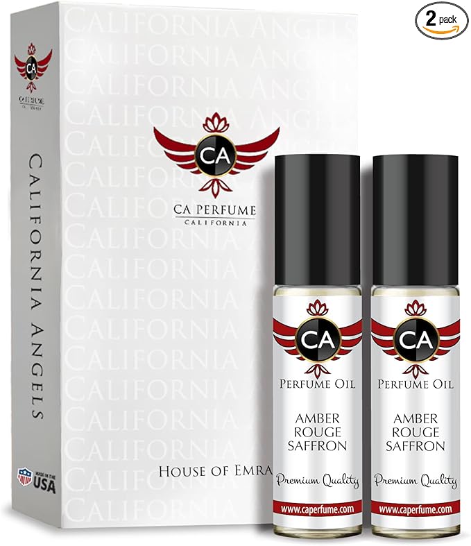 CA Perfume Amber Rouge Saffron For Women Men Fragrance Body Oil Alcohol-Free Travel Size Roll-On 0.3 Fl Oz-X2-Velvo Beauty