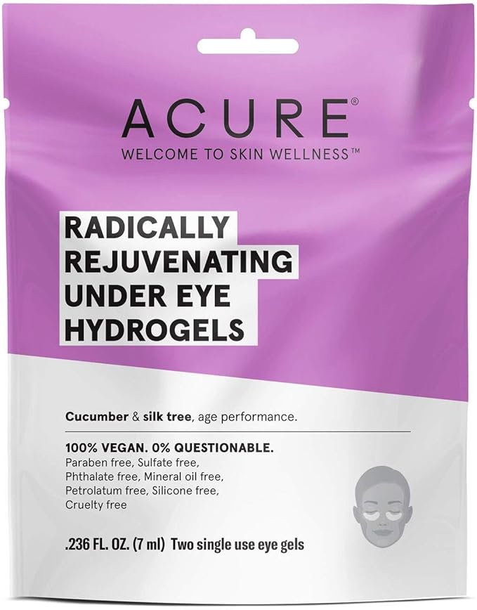 Acure Organics Radically Rejuvenating Under Eye Hydrogel Mask (Pack of 2) with Cucumber and Silk Tree, for Age Performance.236 fl. oz.-Velvo Beauty
