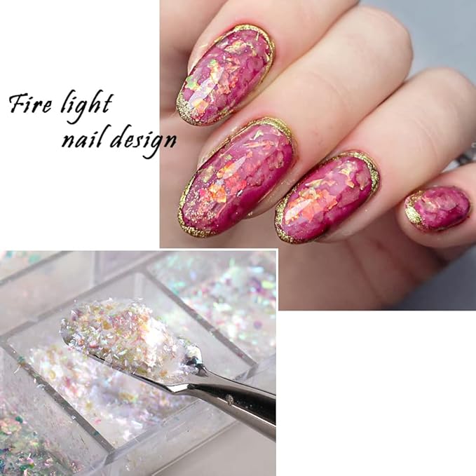 Holographic Iridescent Nail Art Nail Glitter KALEFUL Powder Aurora Foil Sequins Flakes Paillettes Designs Manicure Nail Decorations - 12 Grids-Velvo Beauty