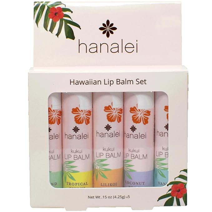 Hanalei Lip Balm and Moisturizer - Natural Kukui Oil, Beeswax Lip Moisturizer - Replenish and Repair Dry, Chapped Lips - Variety Pack (5 Tubes)-Velvo Beauty