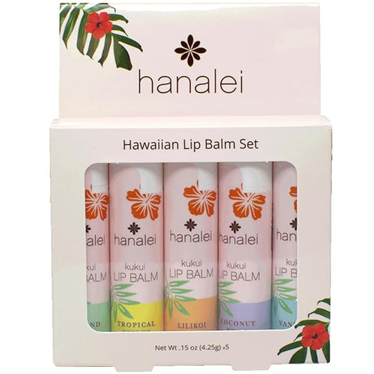 Hanalei Lip Balm and Moisturizer - Natural Kukui Oil, Beeswax Lip Moisturizer - Replenish and Repair Dry, Chapped Lips - Variety Pack (5 Tubes)-Velvo Beauty
