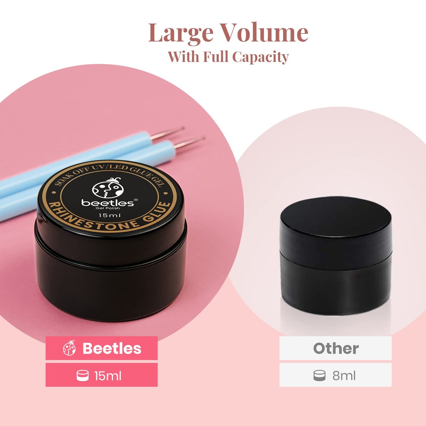 Beetles Rhinestone Glue for Nails with 2 Dual Purpose Brush Pen, 1Pcs 15ml Nail Glue for Nail Art Adhesive Resin Gems Diamonds Jewelry Decoration Soak Off Led Lamp Fall Nails Gifts for Women-Velvo Beauty