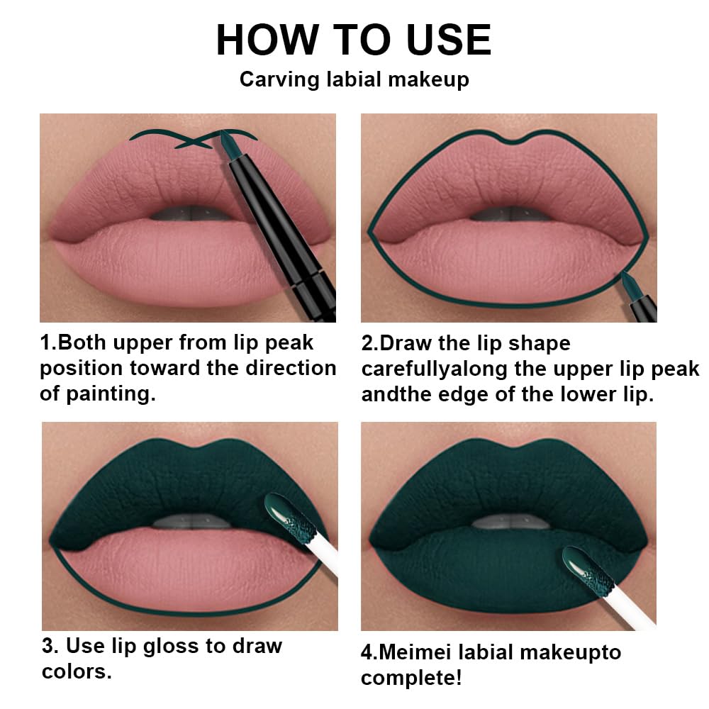 evpct 3Pcs Dark Black Green Purple Matte Lip Liner and Liquid Lipstick Lip Stain Sets for Women Long Lasting Waterproof, 24 Hours Goth Lipstick labiales matte mate larga duracion listip 24 hours, 19#-Velvo Beauty