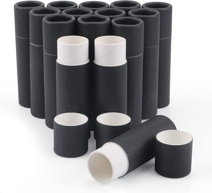 15 Pcs 0.3 oz Paperboard Lip Balm Tubes,Empty Kraft Paper Chapstick Tube Holder,Push-Up Style Biodegradable Solid Perfume Lip Gloss Container for DIY Homemade Balm Container,Natural Packaging- Black-Velvo Beauty