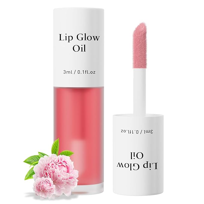Plumping Lip Oil, Long Lasting Hydrating Lip Stain Lip Balm Revitalizing, Transparent and Tinting Lip Care Oil for Dry Lip (Peony)-Velvo Beauty