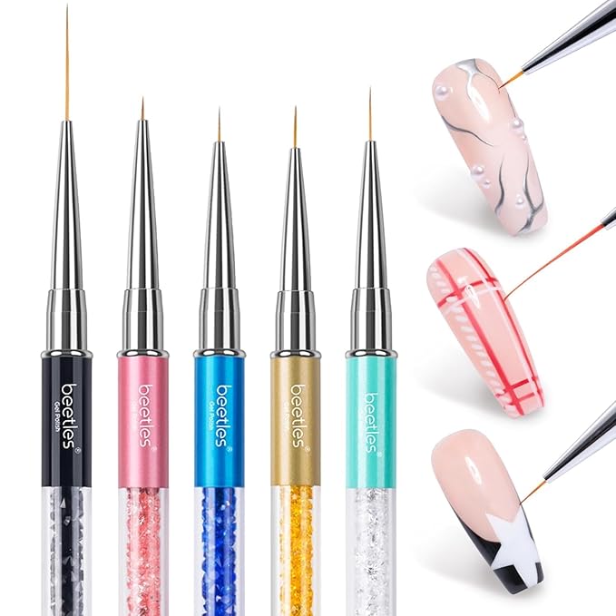 Beetles Gel Polish Nail Art Liner Brushes 5Pcs Painting Art Design Pen Set Diamond Application Rhinestone Handle Dotting Drawing Sizes 5 7 9 11 20mm Nail Design Gift for Women-Velvo Beauty
