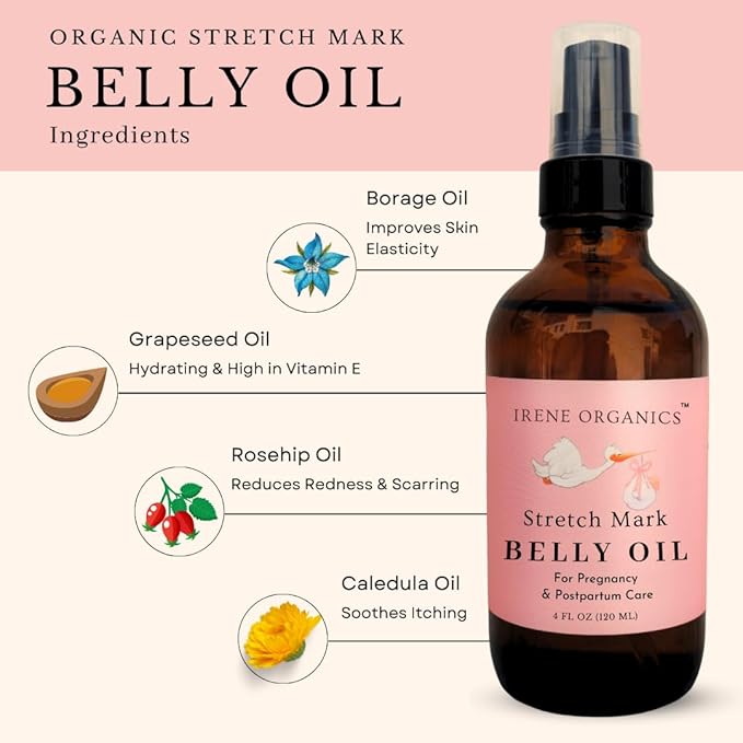 Organic Belly Oil for Pregnancy Stretch Mark Prevention and Treatment Award Winning Anti Stretch Mark Tummy Oil For Pregnancy and Postpartum - Hydrating Bump Serum-Velvo Beauty