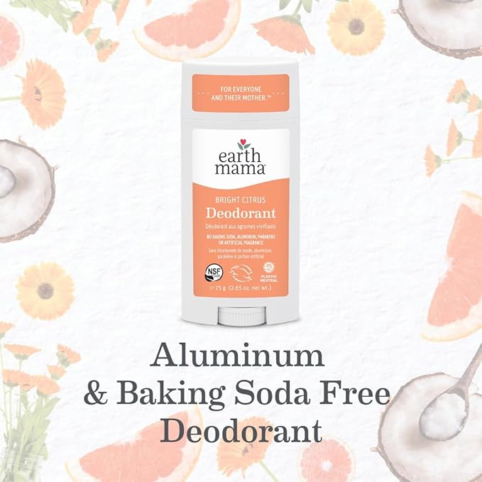 Earth Mama Bright Citrus Deodorant | Safe for Sensitive Skin, Pregnancy and Breastfeeding, Contains Organic Grapefruit and Calendula, No Baking Soda or Aluminum, 2.65-Ounce-Velvo Beauty