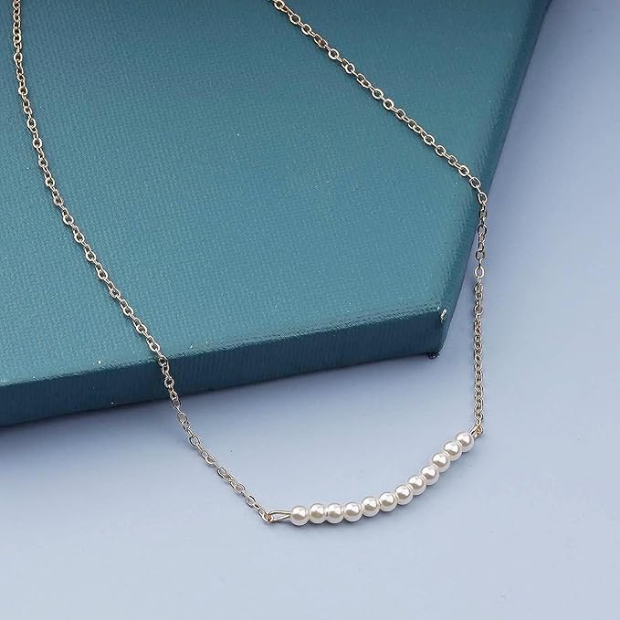 Boho Pearl Pendant Necklace Gold Pearl Bar Choker Necklace Bridal Pearl Chain Necklace Wedding Necklace Jewelry for Women and Teen Girls-Velvo Beauty