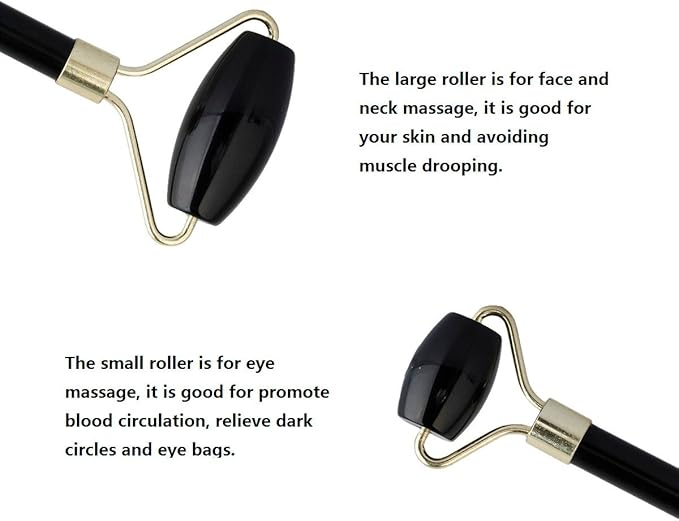 mookaitedecor Obsidian Roller & Rose Quartz Gua Sha Scraping Massage Tool Set, Face Massager for Wrinkles, Anti Aging-Velvo Beauty