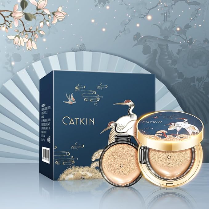 Catkin Phoenix Cushion Foundation Buildable Coverage Anti-Aging Serum Makeup, Sheer Satin Finish, Refill Included, Light Beige 0.46 Oz x 2, C04 BUFF-Velvo Beauty