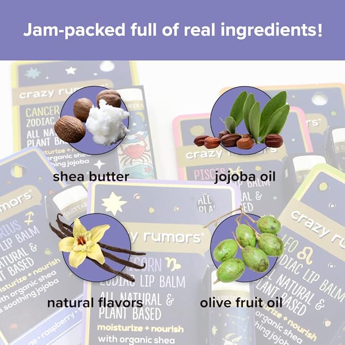 Crazy Rumors Virgo Zodiac All Natural, Plant Based Lip Balm to Moisturize and Nourish your Lips - Earth Blend (Sweet Vanilla, Fragrant Rose and Plum)-Velvo Beauty