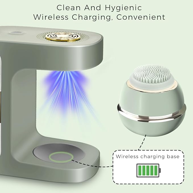 KangGlow Electric Silicone Face Cleansing Brush with UV-C, Sonic Facial Massager with 3 Modes & 3 Brush Heads, Exfoliating & Deep Pore Cleaning, Auto-Drying, Wireless Charging Ket-Velvo Beauty