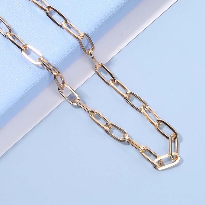 Punk Paper Link Choker Necklace Gold Paperclip Chain Necklace Choker Open Link Chain Necklace Trendy Chain Necklace Jewelry for Women and Girls-Velvo Beauty