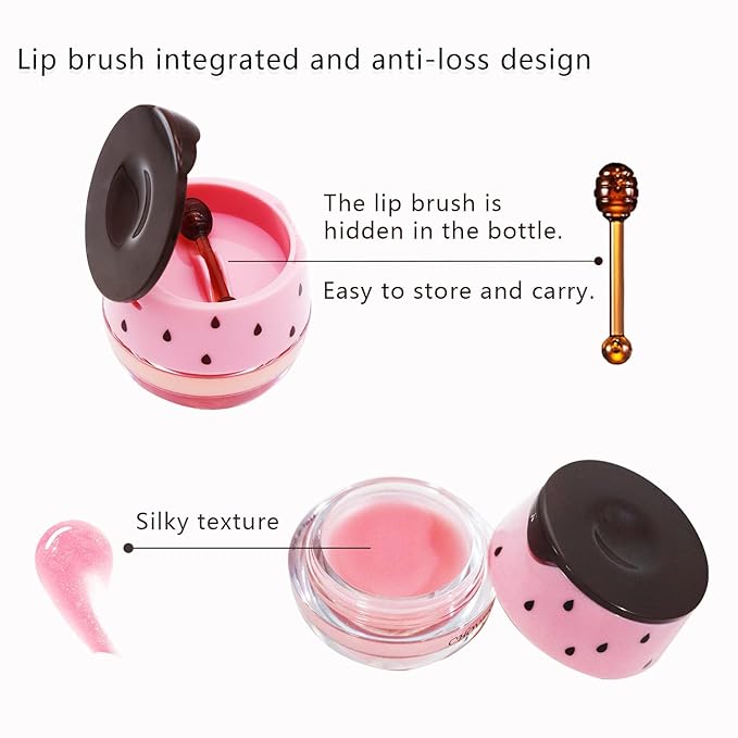 2PCS Bee Lip Balm Honey Lip Balm,Exfoliating Honey Pot Lip Balm Sleeping Lip Mask with Brush, Hydrating & Prevention Dry and Cracked, Lip Scrubs Exfoliator & Moisturizer-Velvo Beauty