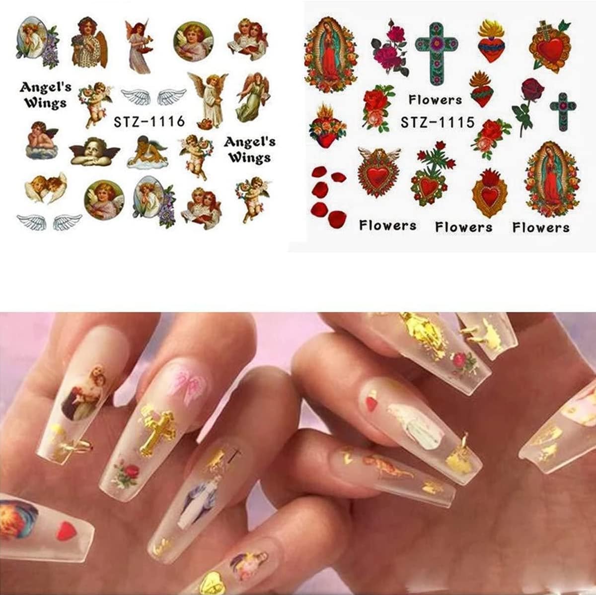 8 Sheets Valentine's Nail Art Stickers - Angel Cupid Water Transfer Foil Decals - Heart Designs for Women Girls - Nail Art Decorations-Velvo Beauty