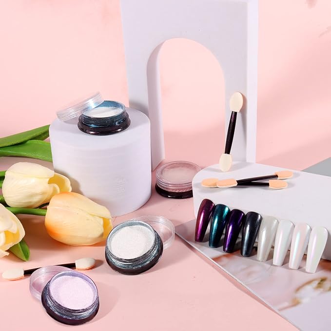 Allstarry Chrome Nail Powder 4 Colors Iridescent Aurora Powder Metallic Mirror Effect Pigment Pearlescent Mermaid Glitter Unicorn Glitter for Nail Art Manicure Decoration Home DIY Salon - Ice Series-Velvo Beauty