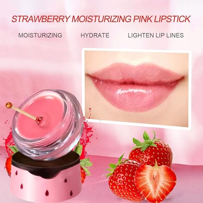 2Pcs Strawberry Vitamin E Lip Masks，Lip Balm Honey Pot，Hydrating & Prevention Dry and Cracked Lip Scrubs Exfoliator，Lip Sleep Mask Reduces Lip Lines，Lip Exfoliating Balm Sleeping Lip Mask-Velvo Beauty
