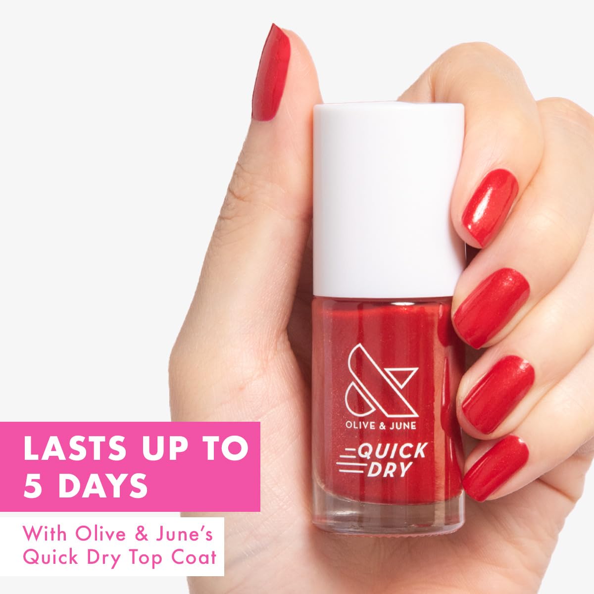 Olive & June Quick Dry Nail Polish | Instant, Fast-Drying, Smudgeproof Color | 15-free, Vegan, Cruelty-Free Formula | Lasts up to 5 Days | Salon-Quality Manicure at Home | Lippy | Shimmering Red-Velvo Beauty