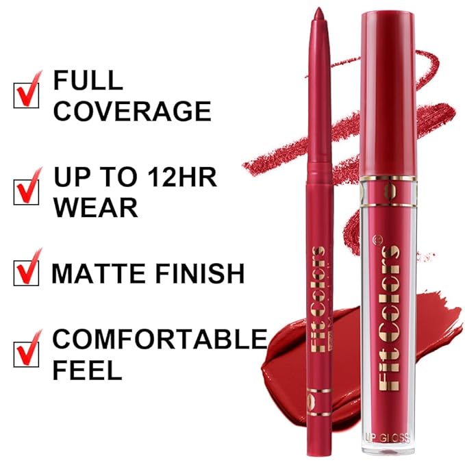 6 Colors Liquid Lipstick + Lip Liner Pen Makeup Set, Super Stay Matte Finish Lip Stain and Define Lip Liner Pencil Gift Set for Women, Longwear, Waterproof, 1PC Lip Glow Oil Include-Velvo Beauty