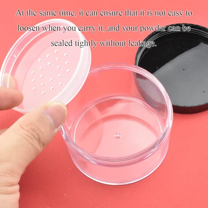 HAHIYO 2Pcs 50ml/1.69oz Plastic Empty Travel Powder Container Large Loose Powder Compact Case Makeup Cosmetic Jar Refillable Powder Box No Leak Powder Holder with Common Sifter and Black Screw Lid-Velvo Beauty