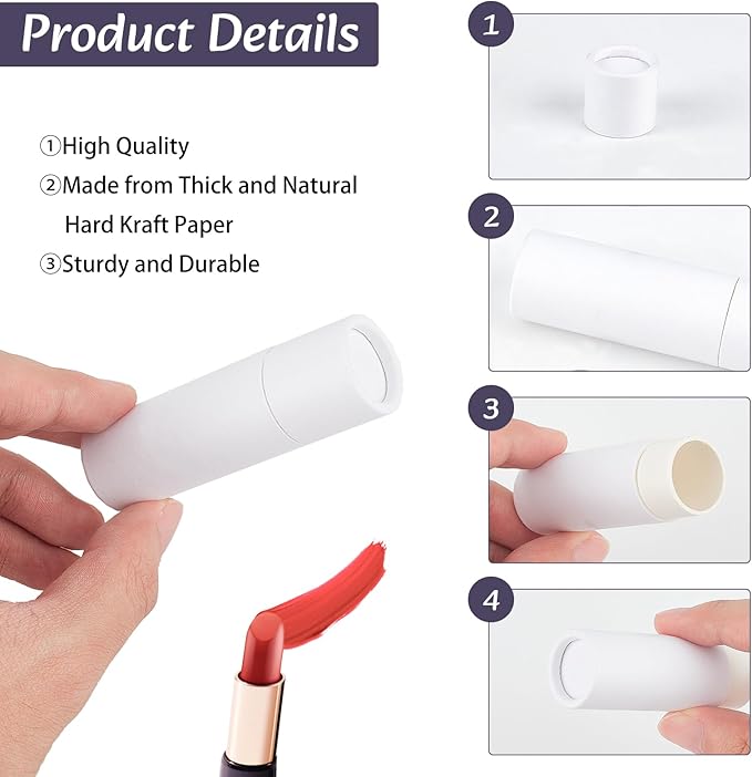 NICENEEDED 15 Pcs Kraft Paper Lipstick Tube, 0.4 Oz Paperboard Lip Balm Tubes, Cardboard Empty Deodorant Container Solid Perfume Tube Cosmetic Box for DIY Chapstick Deodorant Crayon-Velvo Beauty
