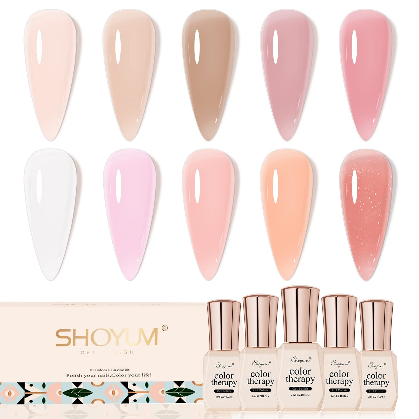 Jelly Pink Gel Nail Polish Set, 10 Colors Spring Summer Nude Kit Milky White Natural Gel, Soak Off LED DIY Art Salon Manicure Gifts for Girls.-Velvo Beauty