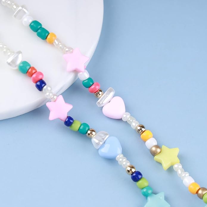 Vintage Seed Bead Choker Necklace Pearl Choker Necklace Colorful Star Heart Necklace Cute Rainbow Necklace Chain Jewelry for Women-Velvo Beauty