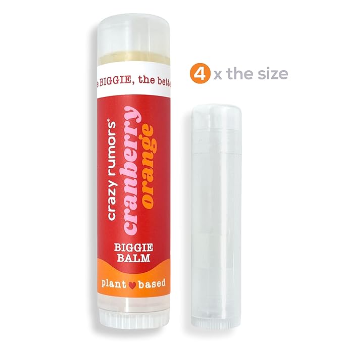 Crazy Rumors Biggie Cranberry Orange Flavored All Natural, Plant Based Lip Balm to Moisturize and Nourish your Lips - Cranberry Orange tube 0.6 oz (4x Larger than standard 0.15 oz lip balm)-Velvo Beauty
