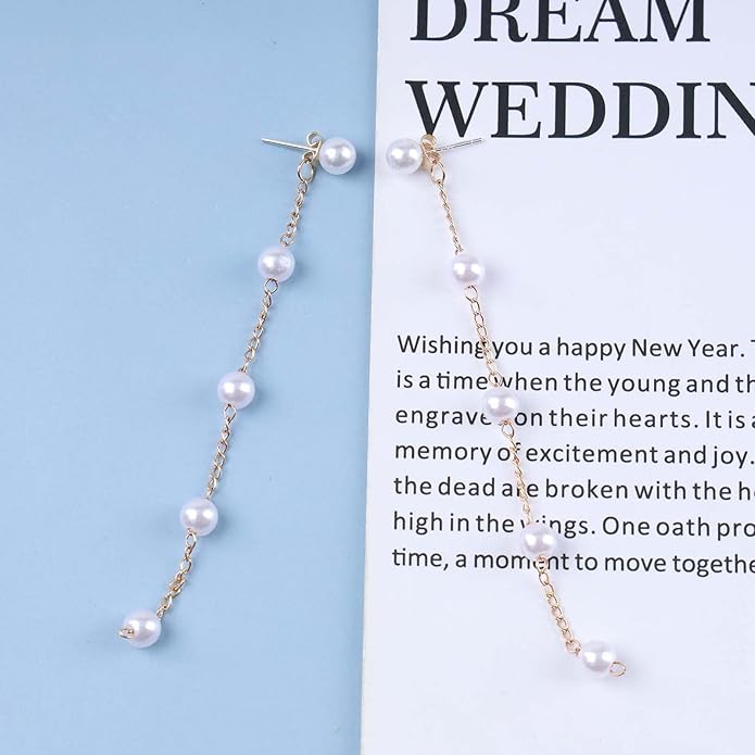 Boho Long Pearl Drop Earrings Vintage Gold Tassel Pearl Dangle Earrings Statement Pearl Chain Drop Dangle Earrings Wedding Prom Bridal Pearl Hook Earrings Jewelry for Women-Velvo Beauty