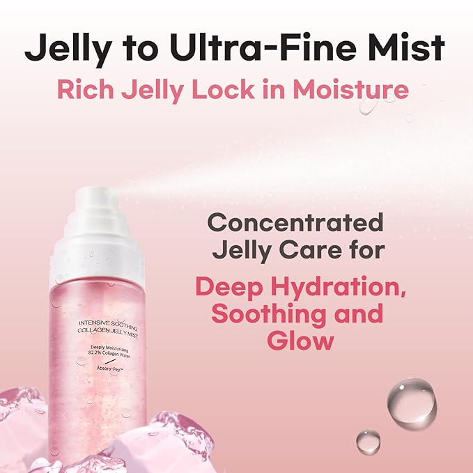 Intensive Soothing Collagen Jelly Mist, Deep Hydration, Elasticity, Moisturizer, Glow & Dewy, Face mist, Spray, Hyaluronic Acid, Lightweight Gentle for All Skin, Korean Skin Care 3.38 fl oz-Velvo Beauty