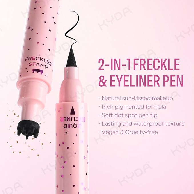 KYDA Freckle Liquid Eyeliner Pen, 2 in 1 Freckles Stamp and Black Liquid Eyeliner, Waterproof and Long lasting Soft Dot Spot Pen Realistic Fake Freckles for Natural Lifelike Sun-kissed Makeup-ESPRESSO-Velvo Beauty